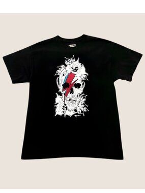 Skull Graphic T Shirt Size M Black Lightning Bolt Rose Goth Grunge Tee